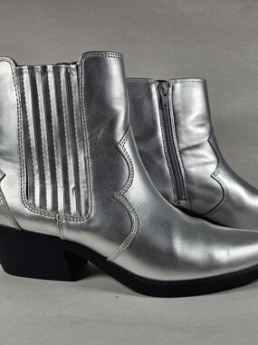Silver Metallic Western Ankle Booties